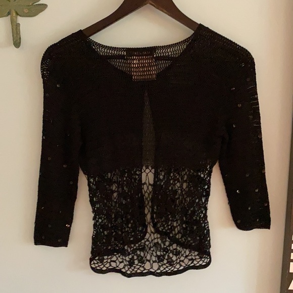 💕NWOT Designer Black crochet cardigan - Picture 2 of 7